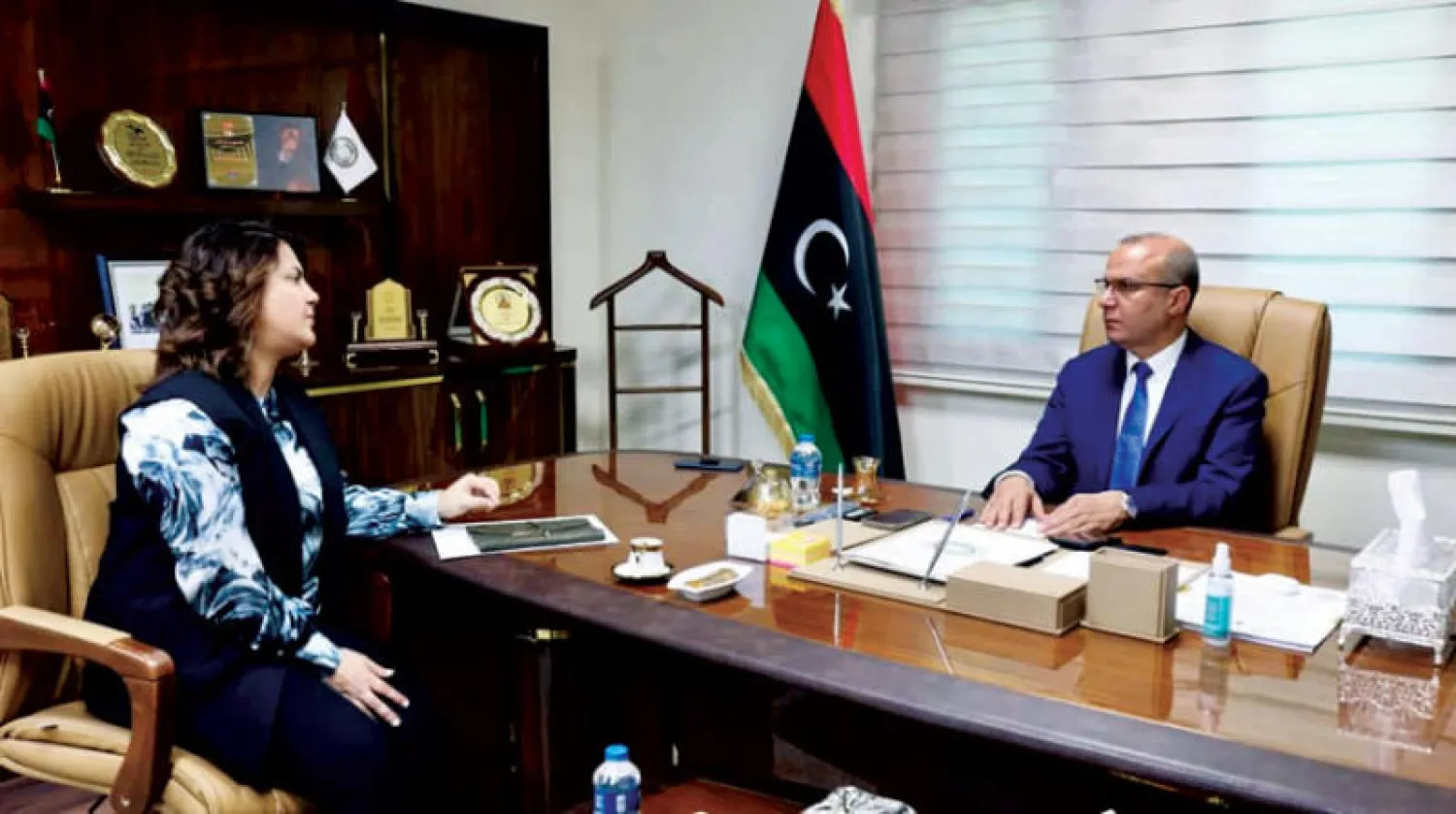 نائب رئيس المجلس الرئاسي عبد الله اللافي مستقبلاً المنقوش وزيرة الخارجية بحكومة «الوحدة» المؤقتة (المجلس الرئاسي)