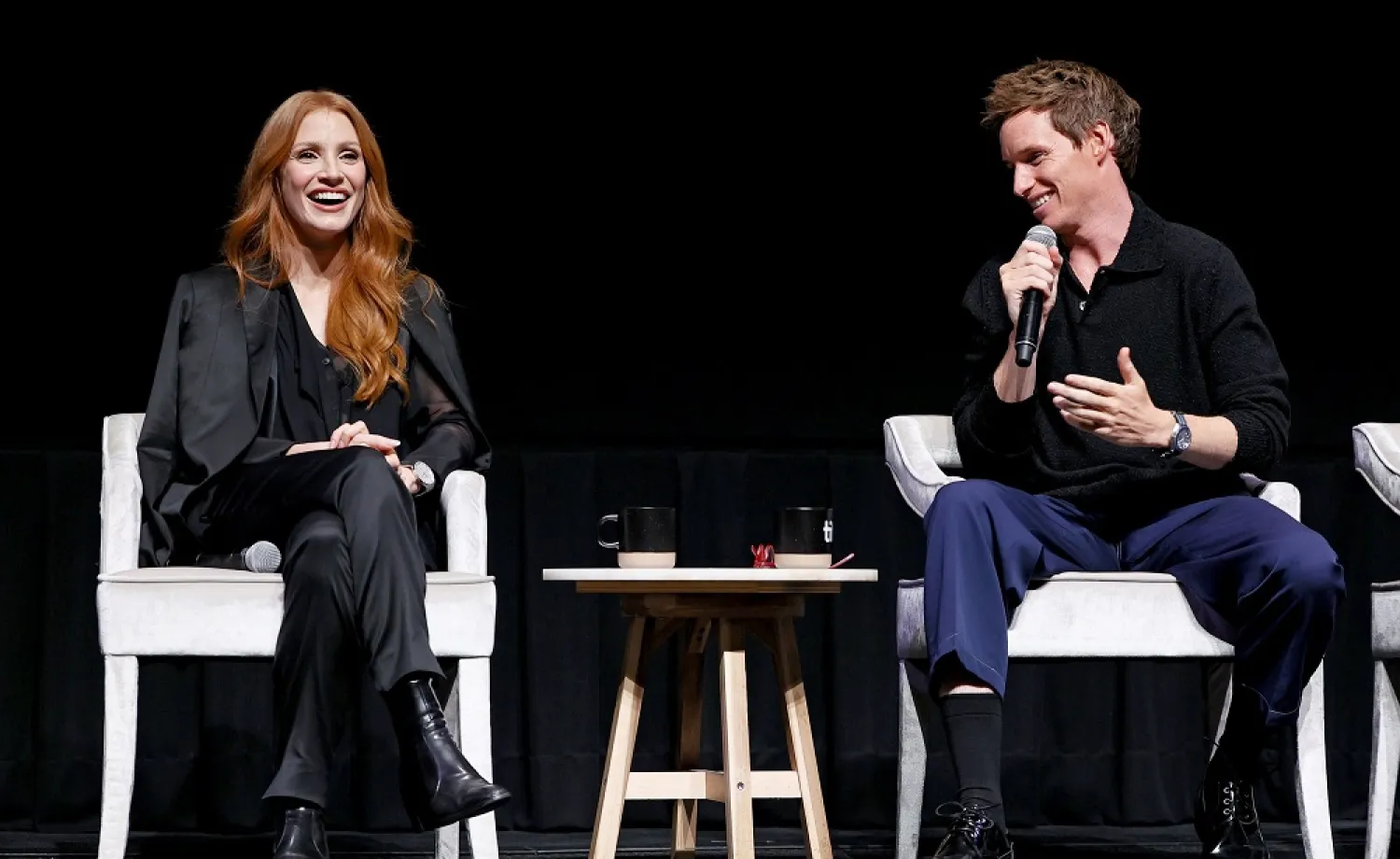 (L-R) Jessica Chastain and Eddie Redmayne speak onstage at "The Good Nurse" Press Conference during the 2022 Toronto International Film Festival at TIFF Bell Lightbox on September 12, 2022 in Toronto, Ontario. (Getty Images/AFP)