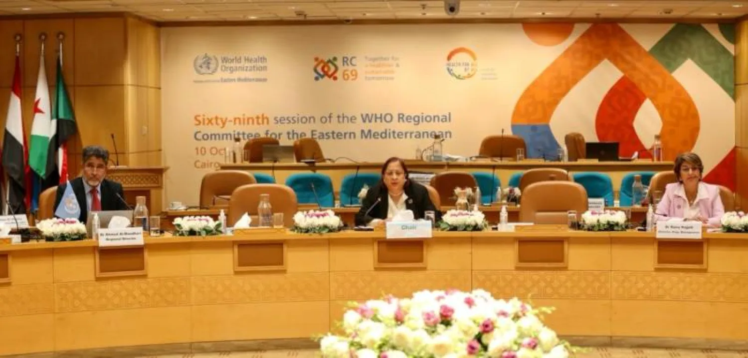 أحمد المنظري ورنا الحجة ومي الكيلة خلال المؤتمر الصحافي (المكتب الإقليمي لمنظمة الصحة العالمية)