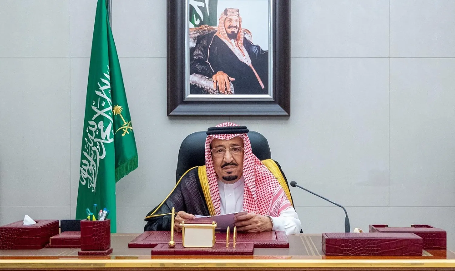 Custodian of the Two Holy Mosques King Salman bin Abdulaziz delivers his speech before the Shura Council. (SPA)