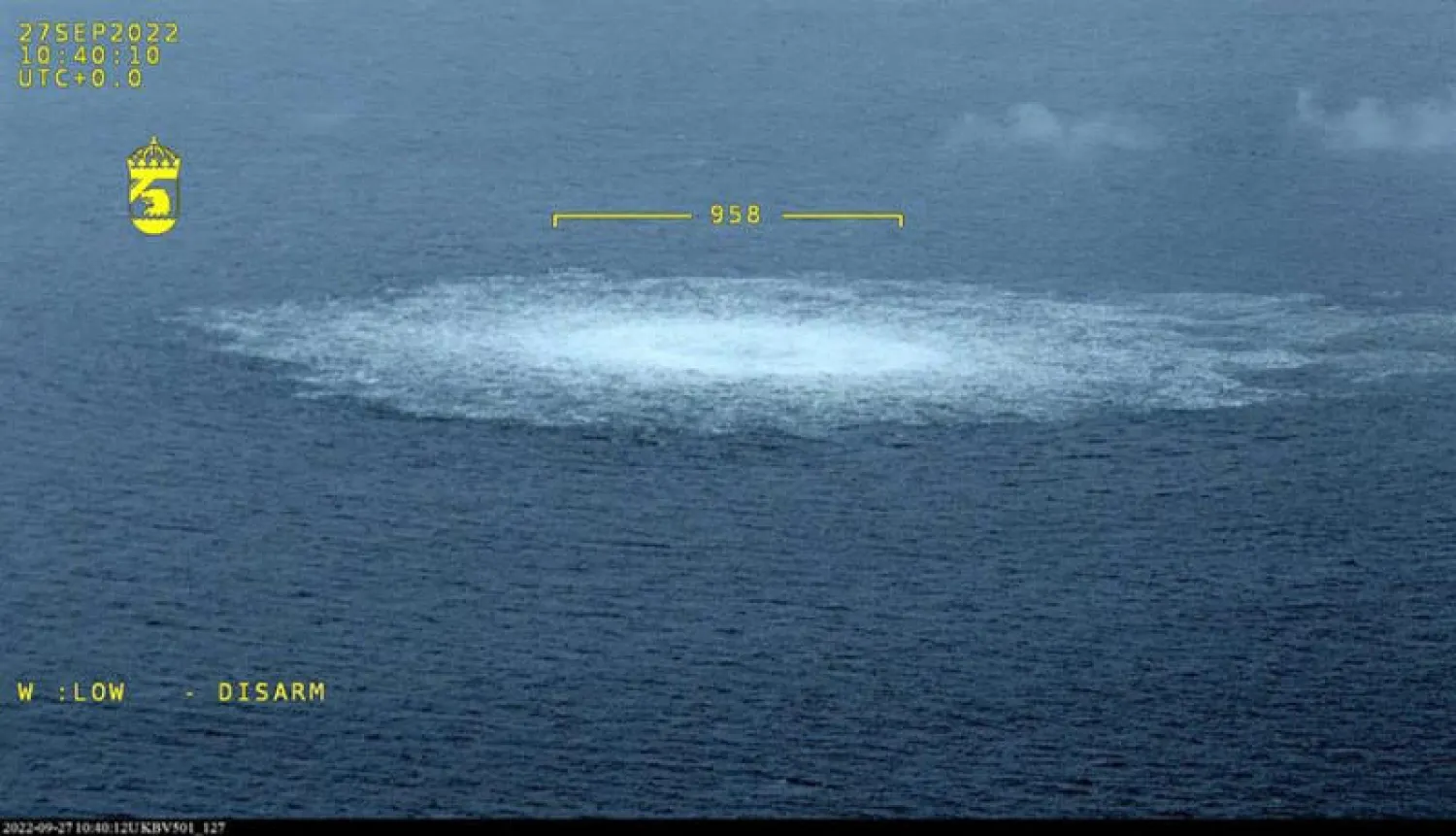 جانب من التسرب بخط أنابيب «نورد ستريم» في بحر البلطيق (أ.ف.ب)