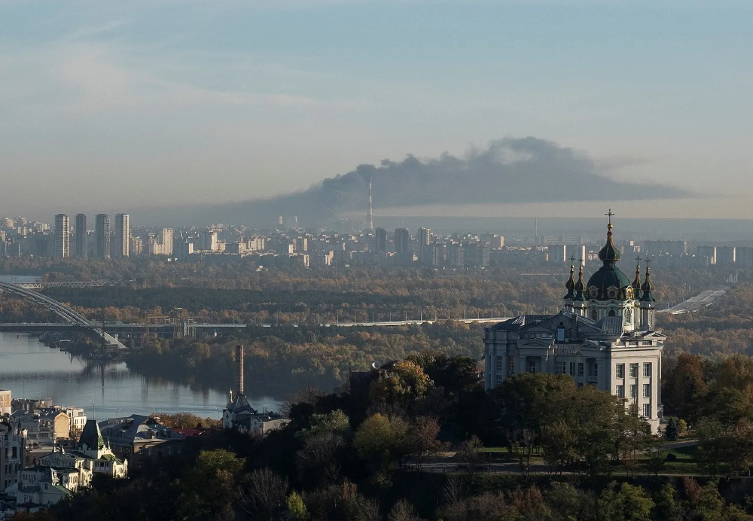 Smokes rises on outskirts of the city during a Russian missile attack, as their invasion of Ukraine continues, in Kyiv, Ukraine October 18, 2022. (Reuters)