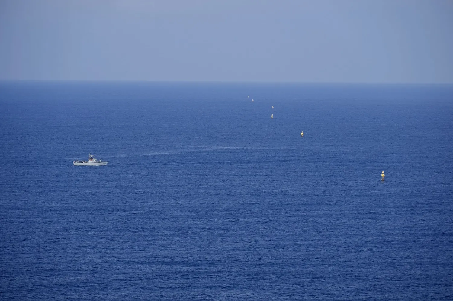 A boat in the Mediterranean Sea on the Israeli border with Lebanon near Rosh Hanikra, Israel, Friday, Oct. 14, 2022. (AP)