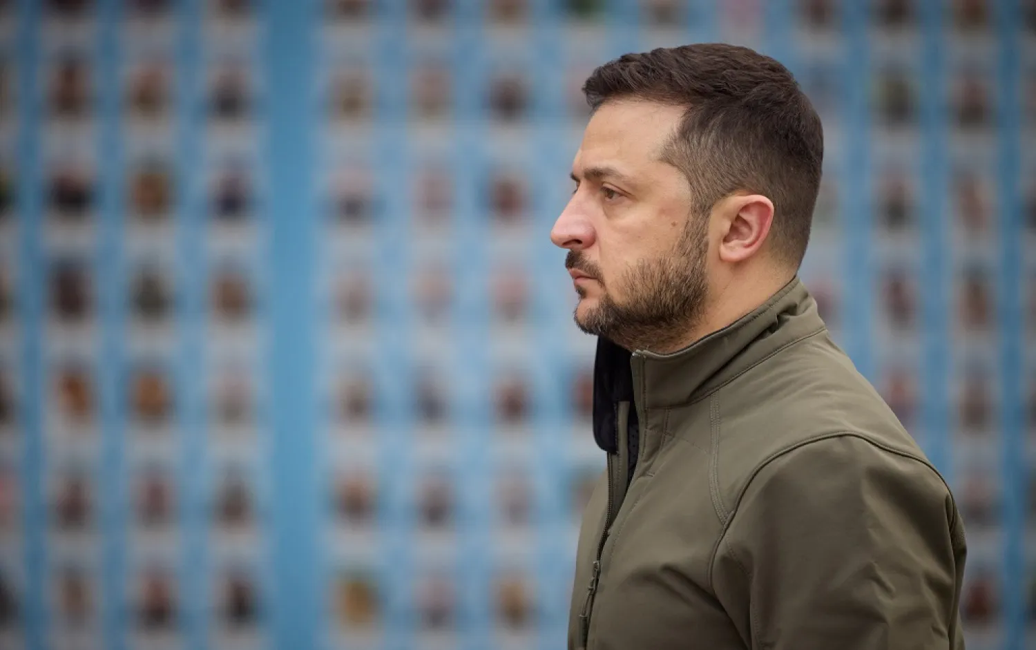 Ukraine's President Volodymyr Zelenskiy visits the Memory Wall of Fallen Defenders of Ukraine, amid Russia's attack on Ukraine, during marking the Defender of Ukraine Day in Kyiv, Ukraine October 14, 2022. (Ukrainian Presidential Press Service/Handout via Reuters)