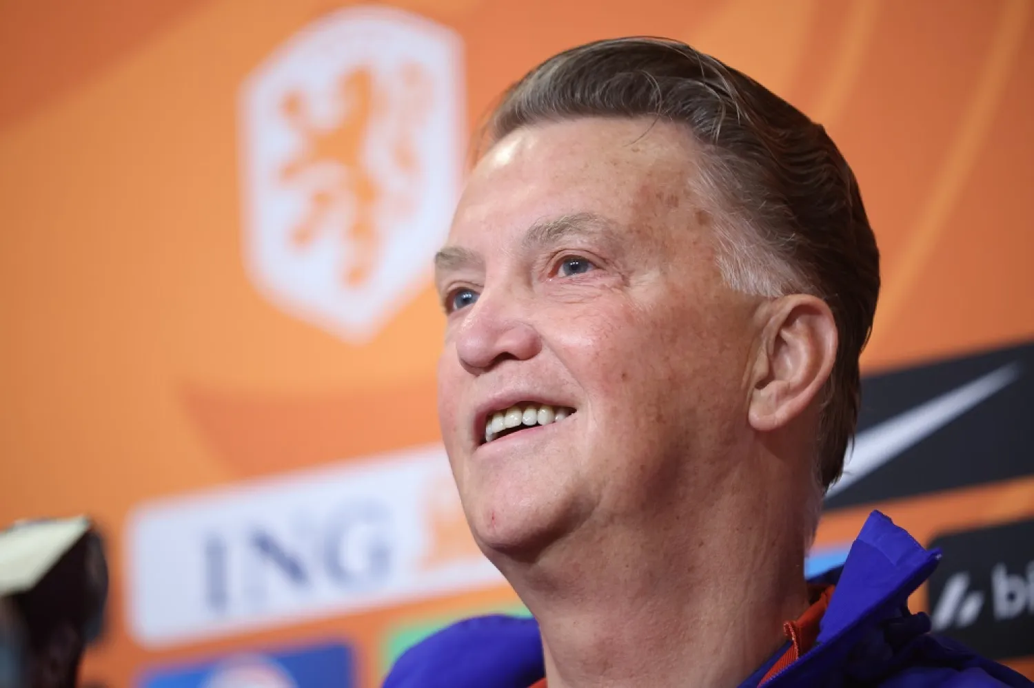 Netherlands' national soccer team coach Louis van Gaal during a press conference of the Dutch national team in Warsaw, Poland, 21 September 2022. (EPA)