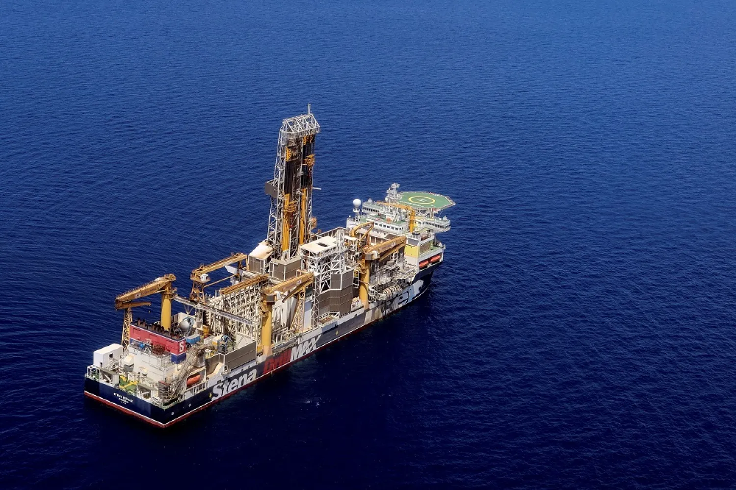 London-based Energean's drill ship begins drilling at the Karish natural gas field offshore Israel in the east Mediterranean May 9, 2022. (Reuters)