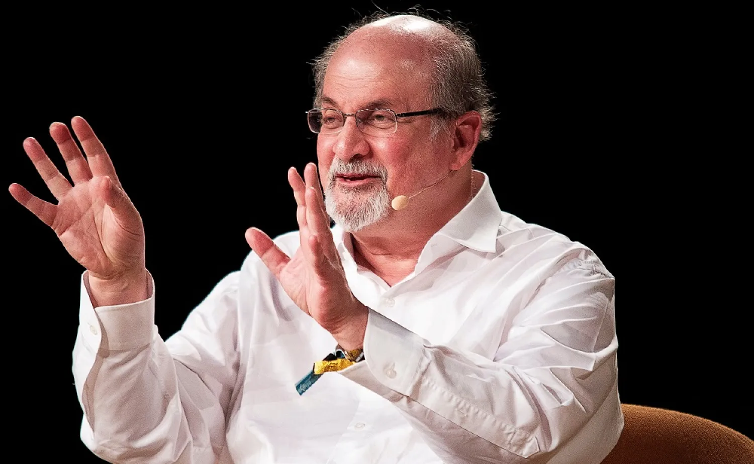 The writer Salman Rushdie interviewed during Heartland Festival in Kvaerndrup, Denmark June 2, 2018. (Reuters)