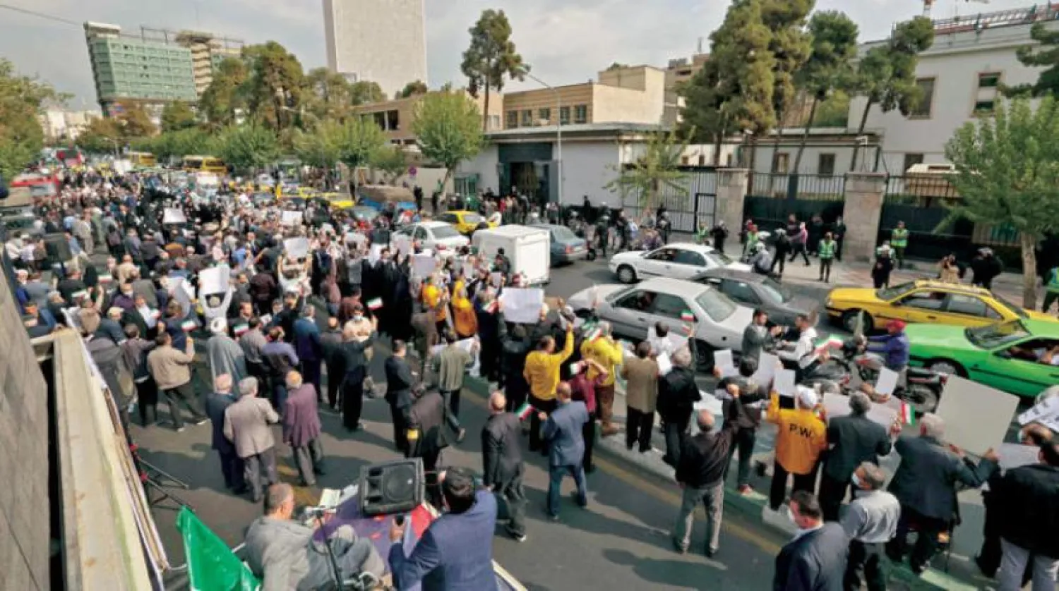 Supporters of the Iranian regime stage a rally in front of the German embassy in Tehran on Tuesday. (AFP)
