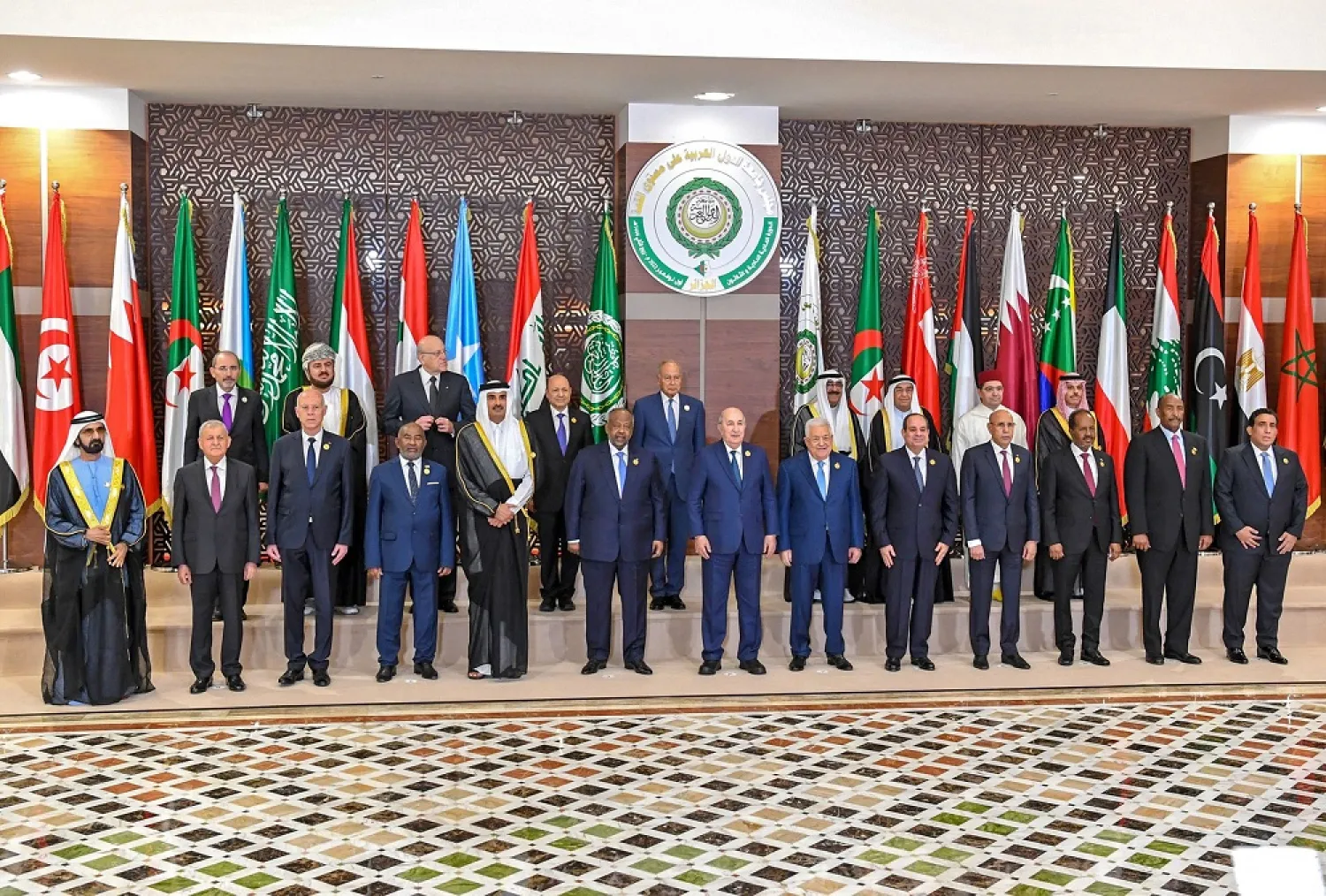A handout picture provided by the Tunisian presidency press service shows Arab leaders posing for a group photo in the Algerian capital on November 1, 2022. (AFP / Handout/ Tunisian presidency press)
