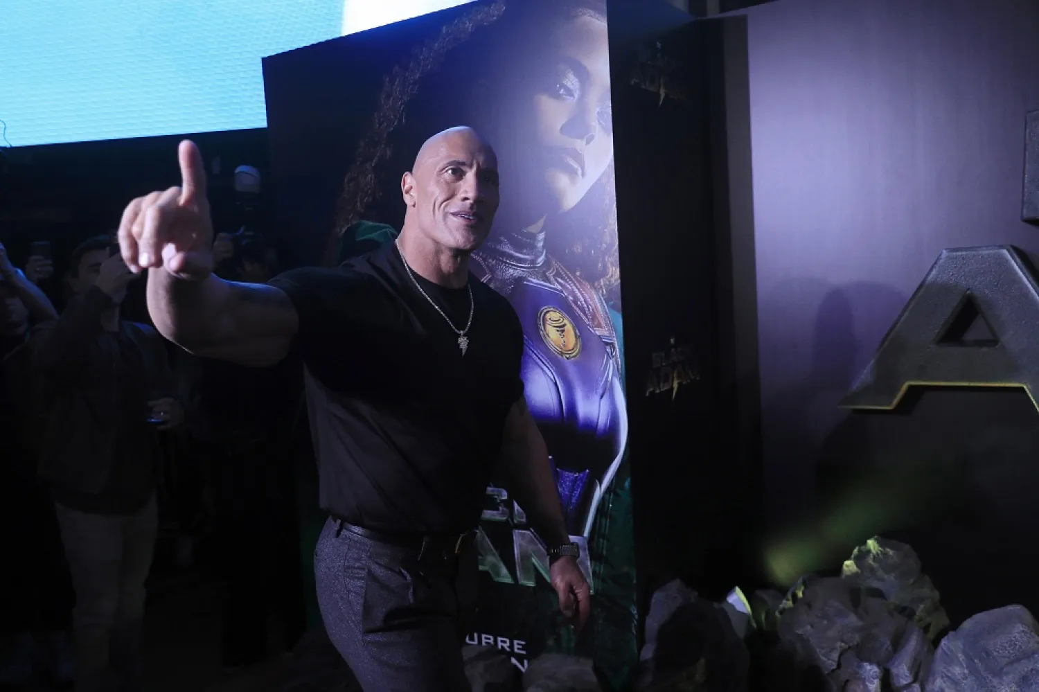US actor Dwayne Johnson attends the premiere of the 'Black Adam' film at Cinema Capitol in Madrid, Spain, 19 October 2022. (EPA)