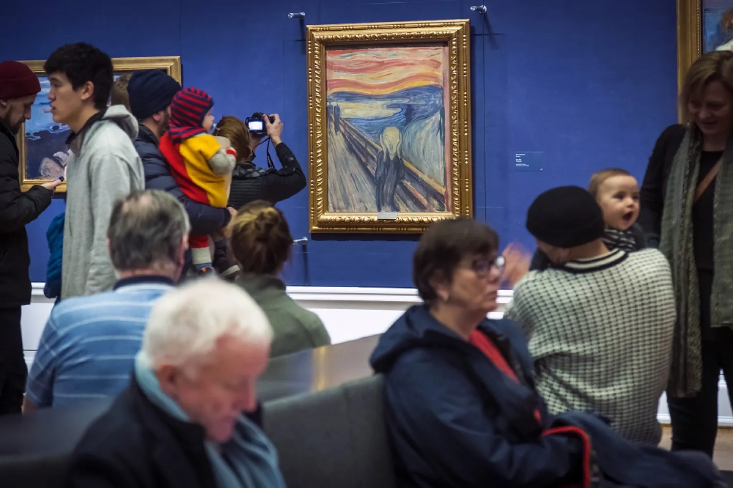  People look at Edvard Munch's "The Scream" at the National Gallery in Oslo, Norway, Sunday Jan. 13, 2019. (AP)
