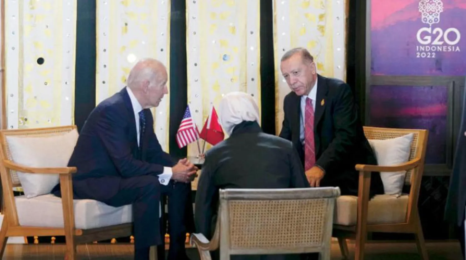 US President Joe Biden and Turkish counterpart holding talks on the sidelines of the G20 summit on Tuesday (AP)
