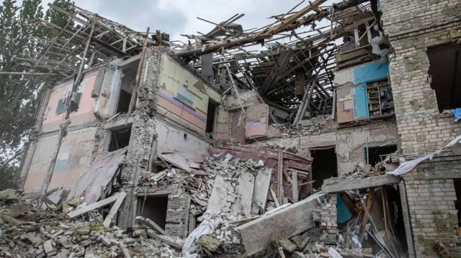21 July 2022, Ukraine, Kramatorsk: A general view of the destroyed school building in Kramatorsk. (dpa)
