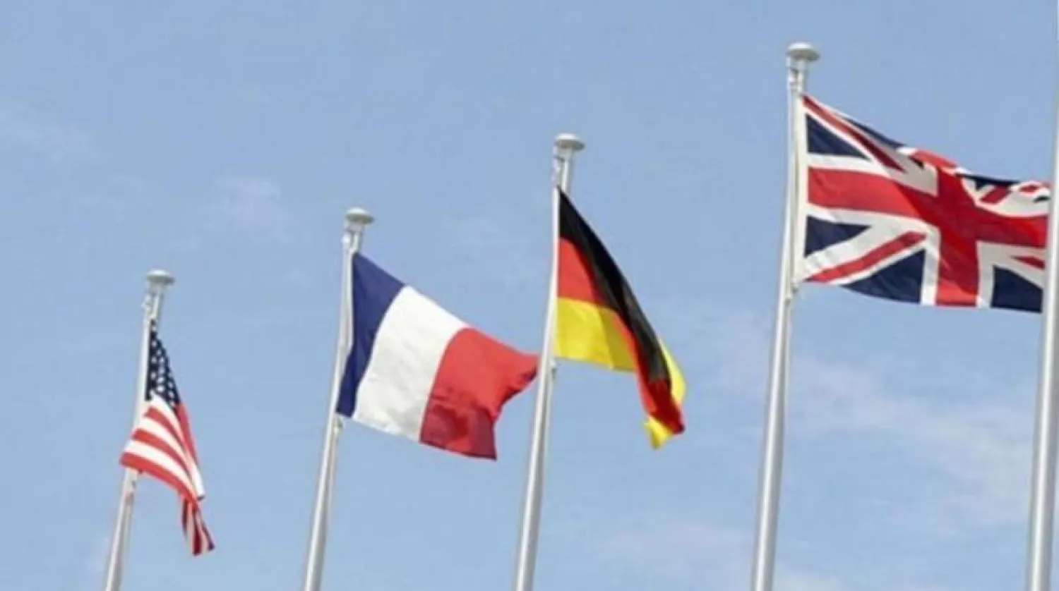 The flags of the US, France, Germany and the UK. File photo