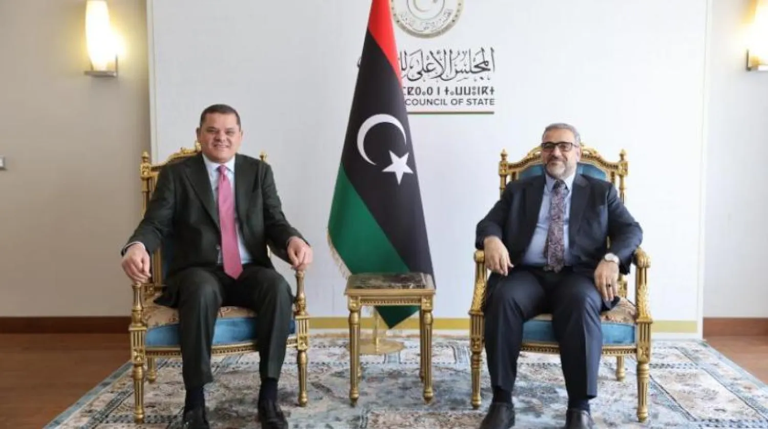 Ulusal Birlik Hükümeti (UBH) Başkanı Abdulhamid ed-Dibeybe ile Devlet Yüksek Konseyi (DYK) Başkanı Halid el-Mişri’nin eski toplantısından bir kare (DYK)