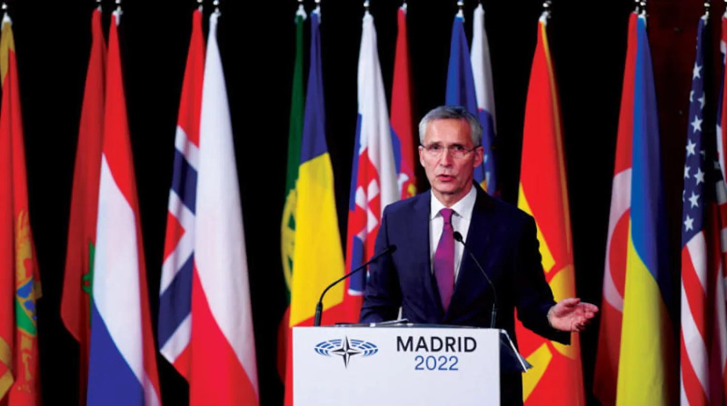 الأمين العام لحلف الأطلسي يتحدث للجمعية البرلمانية للحلف في مدريد أمس (أ.ف.ب)