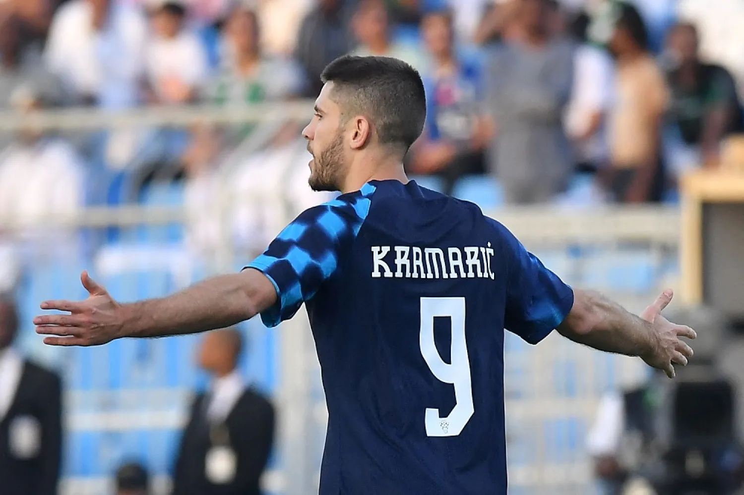 Croatia's forward Andrej Kramaric celebrates his goal during a friendly football match between Saudi Arabia and Croatia, in the Saudi capital Riyadh, on November 16, 2022. (AFP)