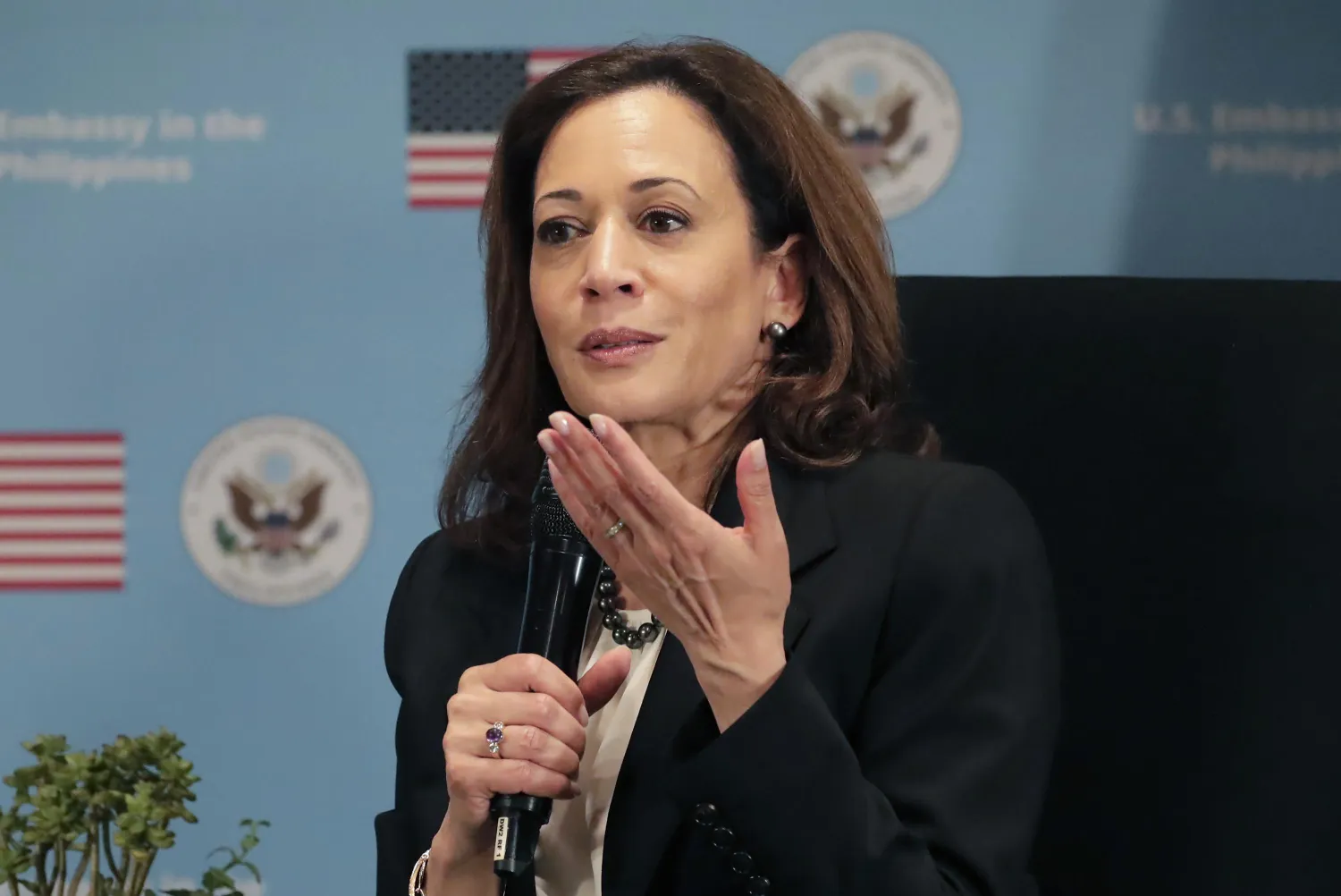 US Vice President Kamala Harris speaks during a female empowerment forum in Manila, Philippines, Monday Nov. 21, 2022. (Francis Malasig, Pool Photo via AP)