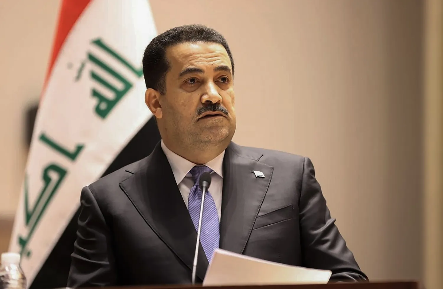 This photo provided by Iraqi Parliament Media Office shows Mohammed Shia al-Sudani speaking during the parliamentary session to vote on the new government in Baghdad, Iraq, Oct.27, 2022. (Iraqi Parliament Media Office via AP)