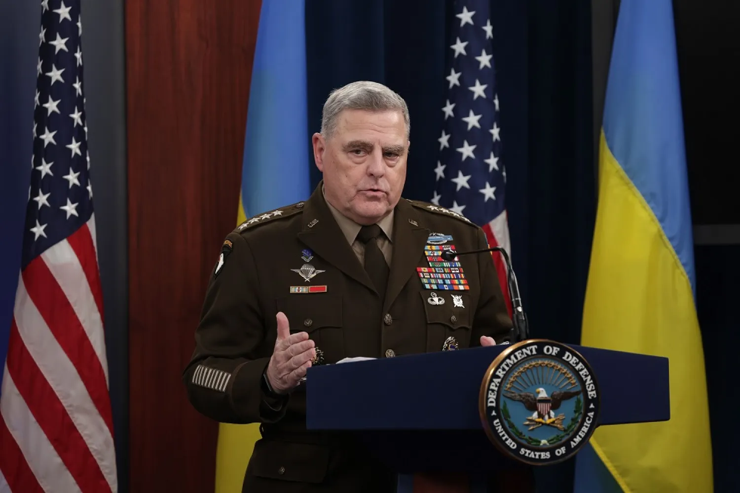 Chairman of the Joint Chiefs of Staff Gen. Mark Milley speaks during a press briefing after a virtual Ukraine Defense Contact Group meeting at the Pentagon on November 16, 2022 in Arlington, Virginia. (Getty Images/AFP) 