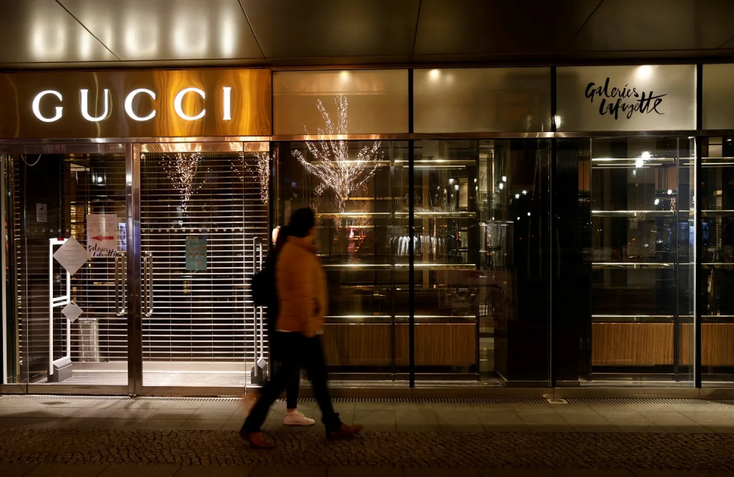 A Gucci logo is pictured at Galeries Lafayette department store at Friedrichstrasse in Berlin, Germany, January 22, 2021. (Reuters)