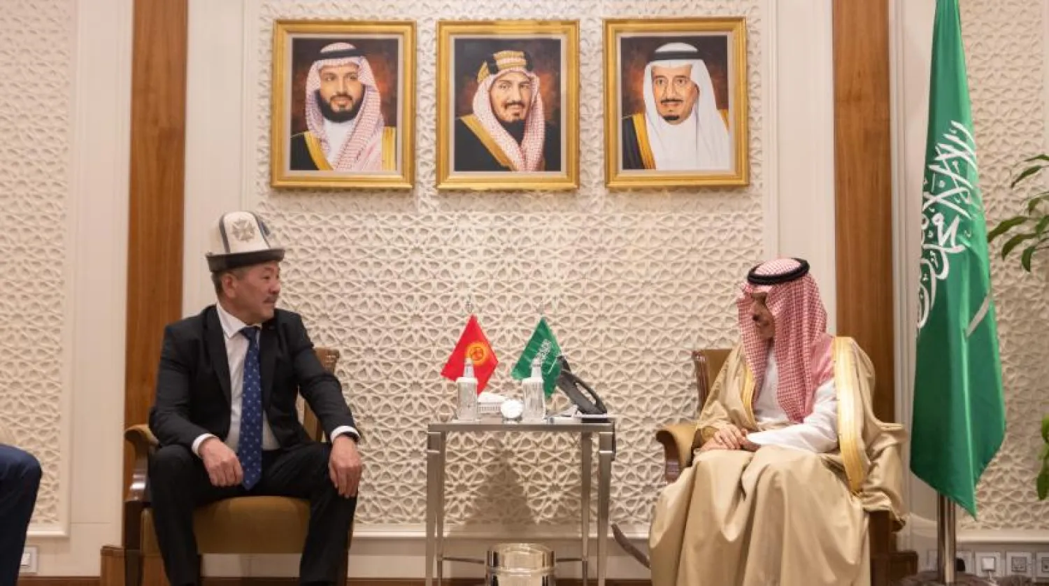 Saudi Foreign Minister Prince Faisal bin Fathan bin Abdullah meets with first deputy prime minister of Kyrgyzstan Adelbek Qasim Aliyev in Riyadh on Thursday. (SPA)