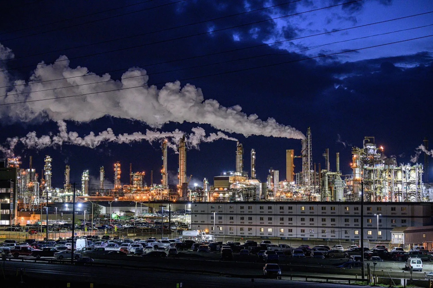 In this file photo taken on September 7, 2022, a general view shows a Syncrude oil sands mining facility near Fort McKay, Alberta, Canada. (AFP)
