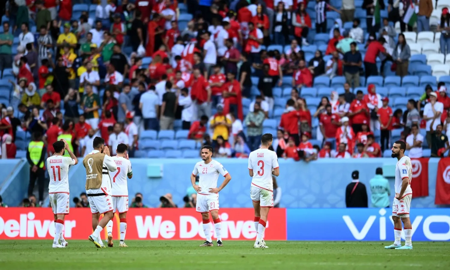 Football - FIFA World Cup Qatar 2022 - Group D - Tunisia v Australia - Al Janoub Stadium, Al Wakrah, Qatar - November 26, 2022 Tunisia's Wajdi Kechrida looks dejected after the match. (Reuters)