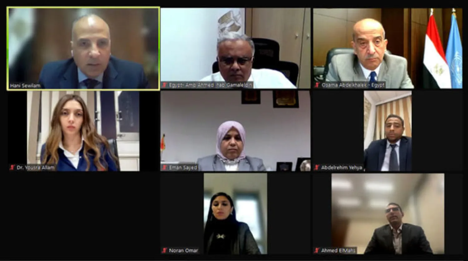 وزير الري المصري خلال لقاء أممي عبر "الفيديو كونفرانس" لبحث إجراءات تفعيل "مبادرة التكيف بملف المياه" (وزارة الري المصرية)