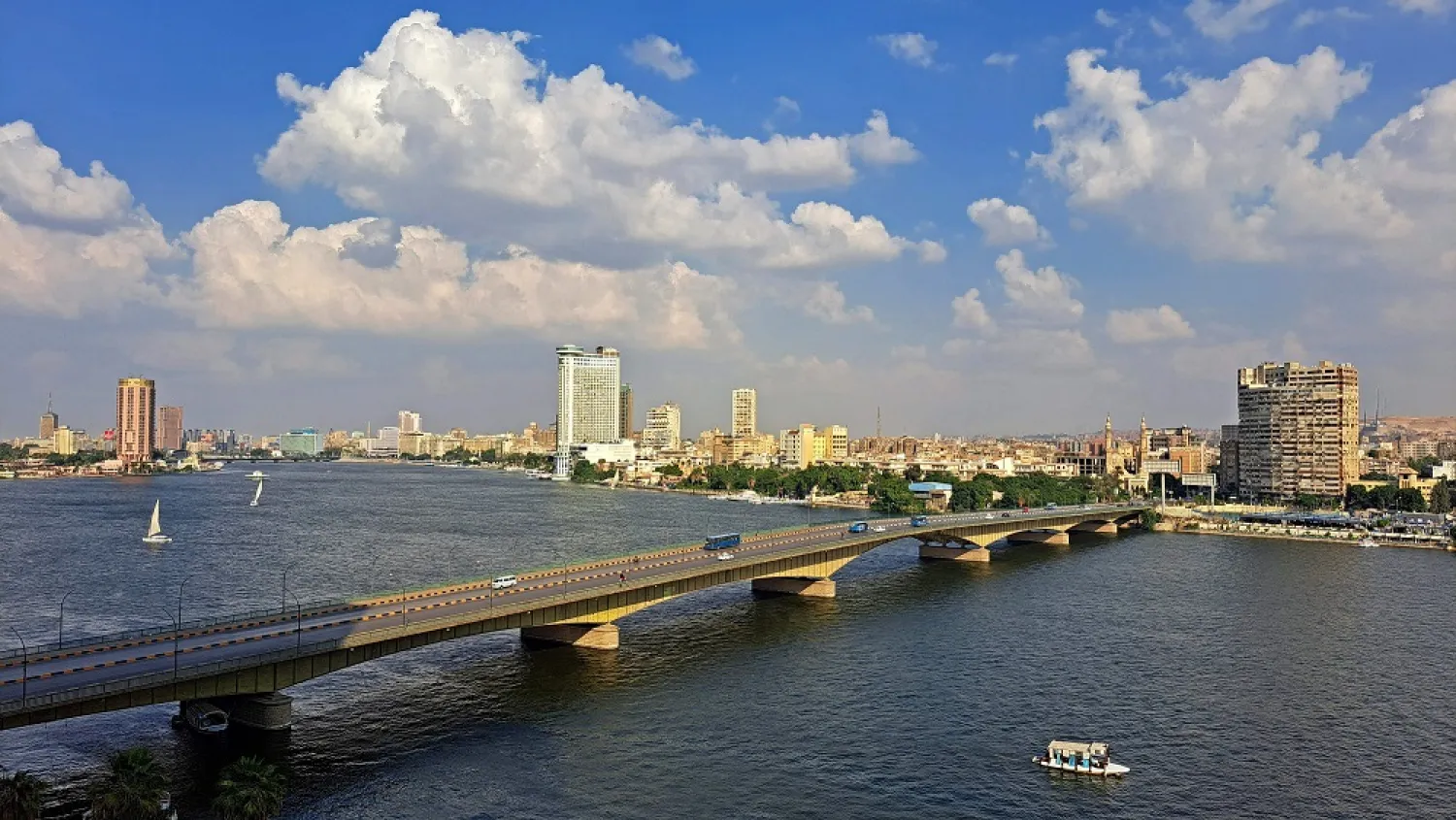 A general view shows Egypt's Nile river and the the University bridge in the capital Cairo on November 11, 2022. (AFP)