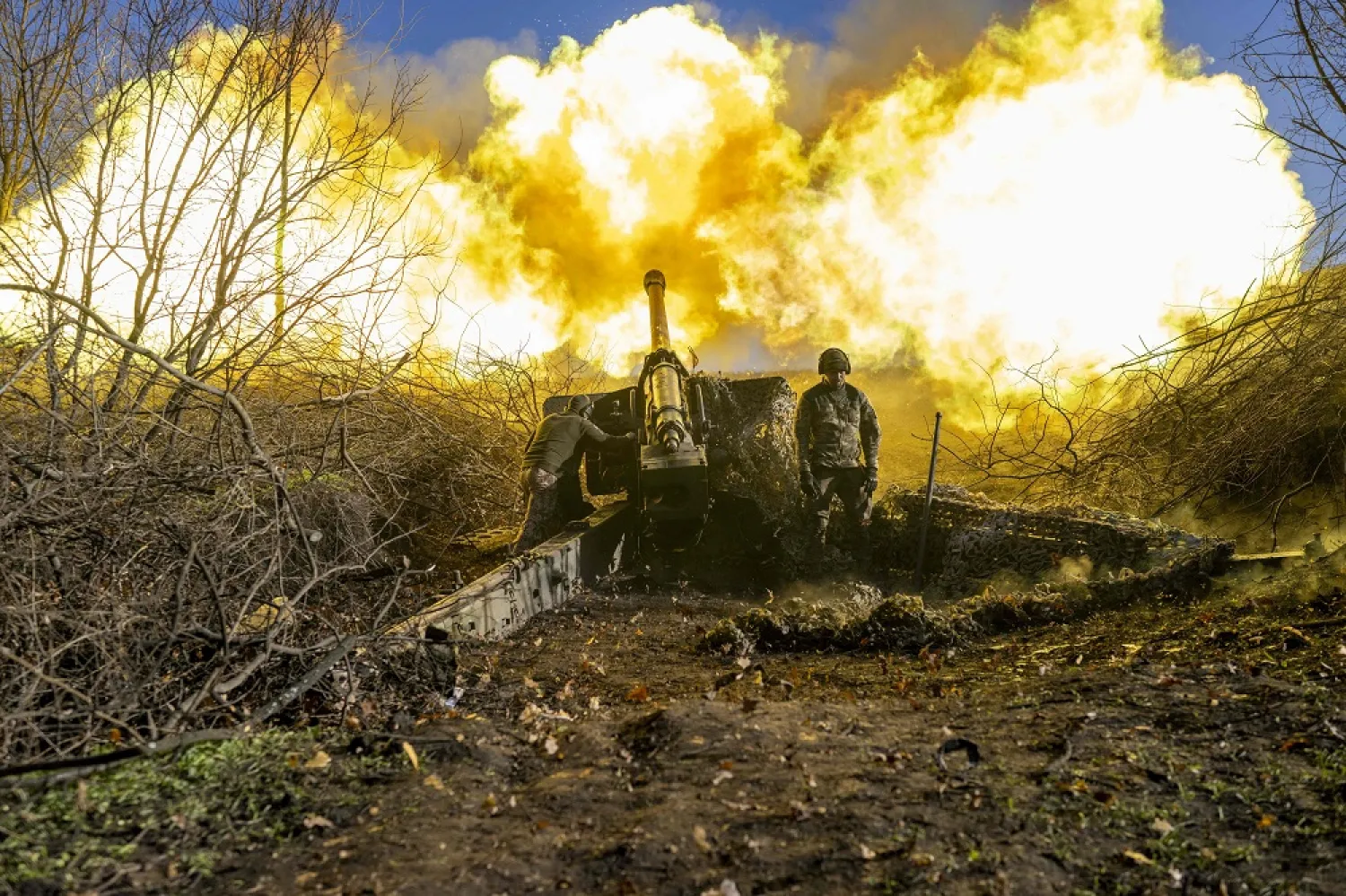 A Ukrainian soldier of an artillery unit fires towards Russian positions outside Bakhmut on November 8, 2022, amid the Russian invasion of Ukraine. (AFP)