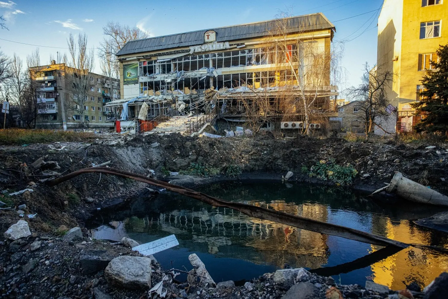 This photograph taken on November 29, 2022, shows a destroyed building in Bakhmut, Donetsk region, amid the Russian invasion of Ukraine. (AFP)