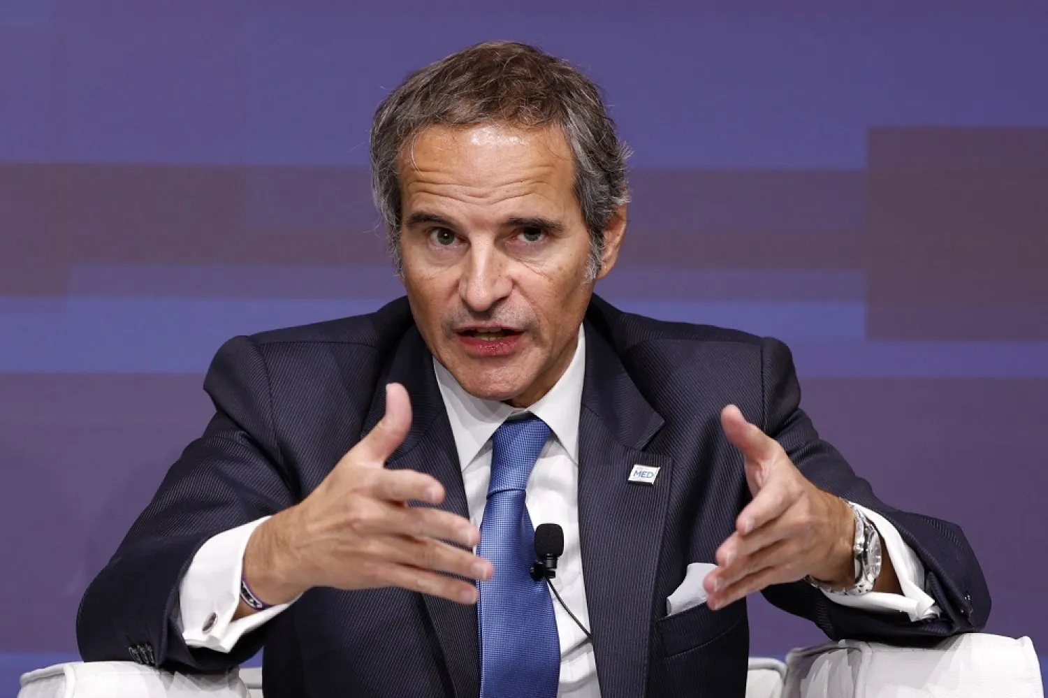 Rafael Mariano Grossi, Director General of the International Atomic Energy Agency (IAEA), attends the Rome Med 2022, Mediterranean Dialogues conference in Rome, Italy, 02 December 2022. (EPA)