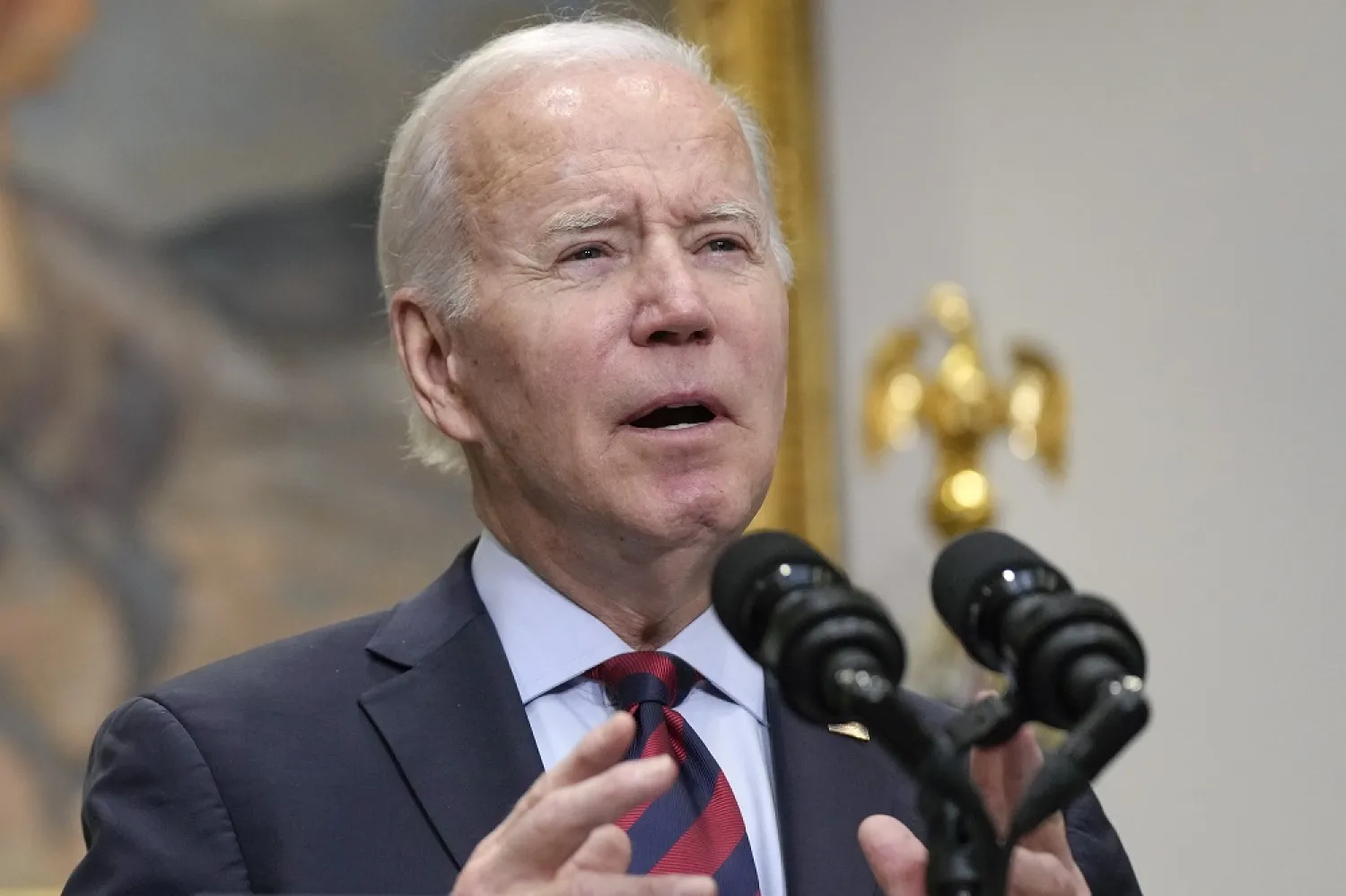 President Joe Biden speaks before signing H.J.Res.100, a bill that aims to avert a freight rail strike, in the Roosevelt Room at the White House, Friday, Dec. 2, 2022, in Washington. (AP)