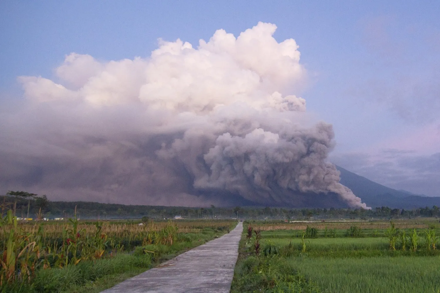 Mount Semeru releases volcanic materials during an eruption on Sunday, Dec. 4, 2022 in Lumajang, East java, Indonesia. (AP)