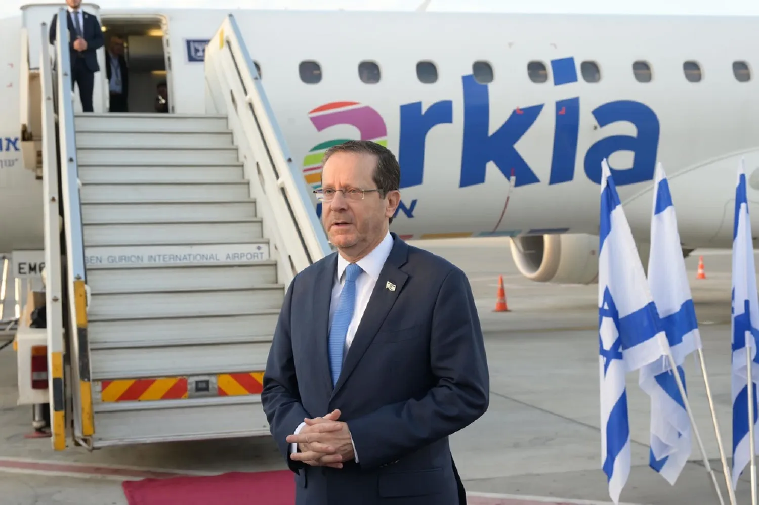 04 December 2022, Israel, Tel Aviv: Israeli President Isaac Herzog speaks to media ahead of his state visit to Bahrain. (dpa)