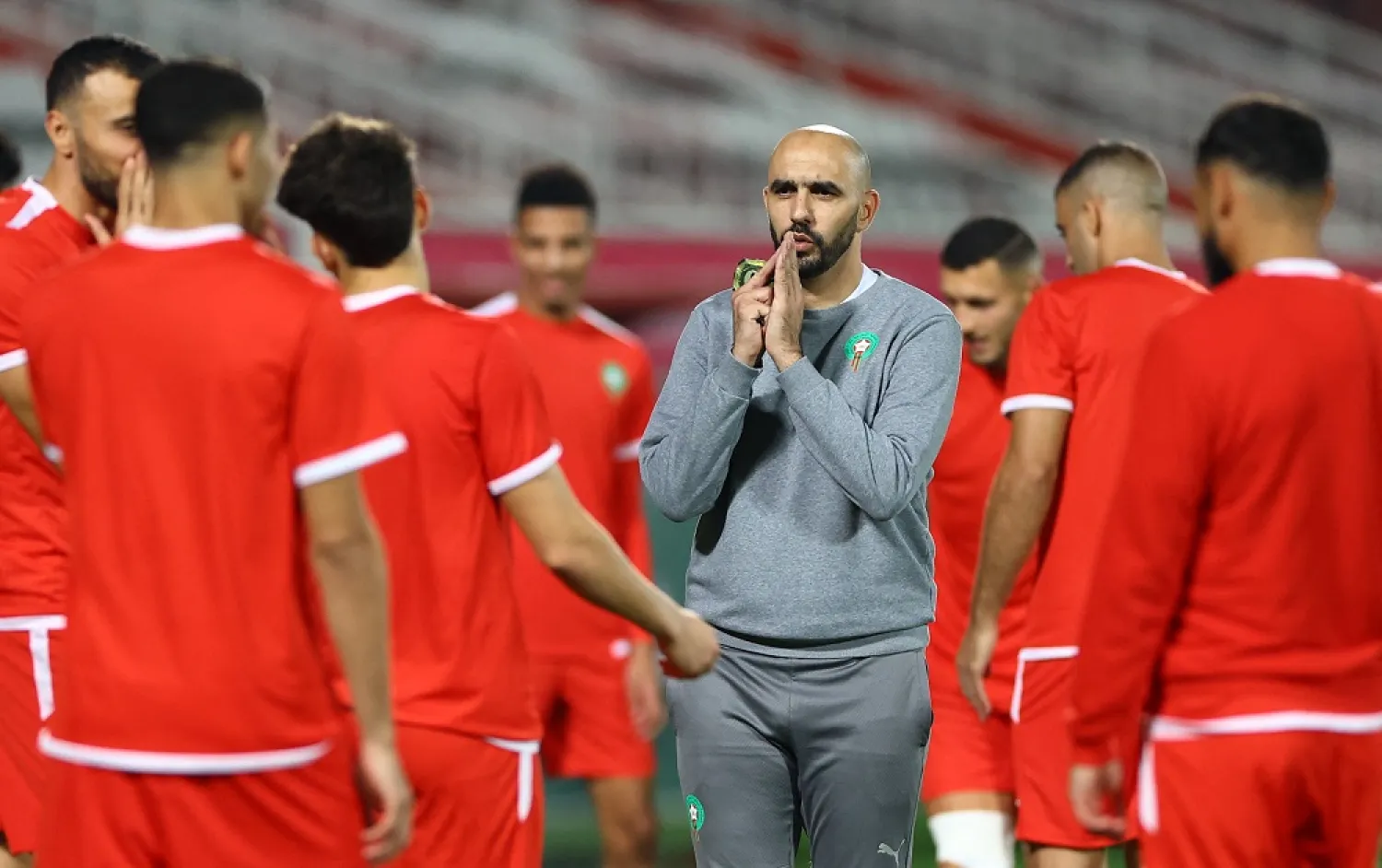 Football - FIFA World Cup Qatar 2022 - Morocco Training - Al Duhail SC Stadium, Doha, Qatar - December 5, 2022 Morocco coach Walid Regragui during training. (Reuters)