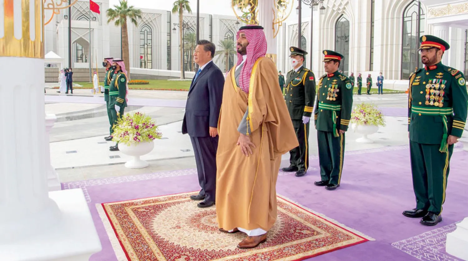  The Saudi Crown Prince and the Chinese President during the official welcoming ceremony (SPA)