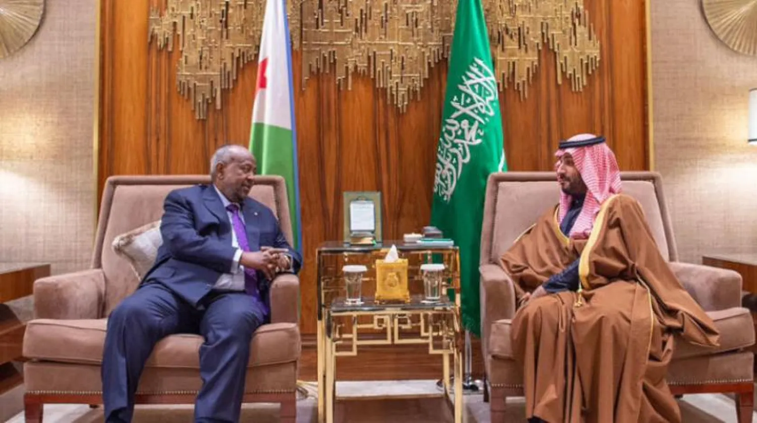 Crown Prince Mohammed bin Salman meets with President of Djibouti Omar Guelleh in Riyadh on Saturday. (SPA)