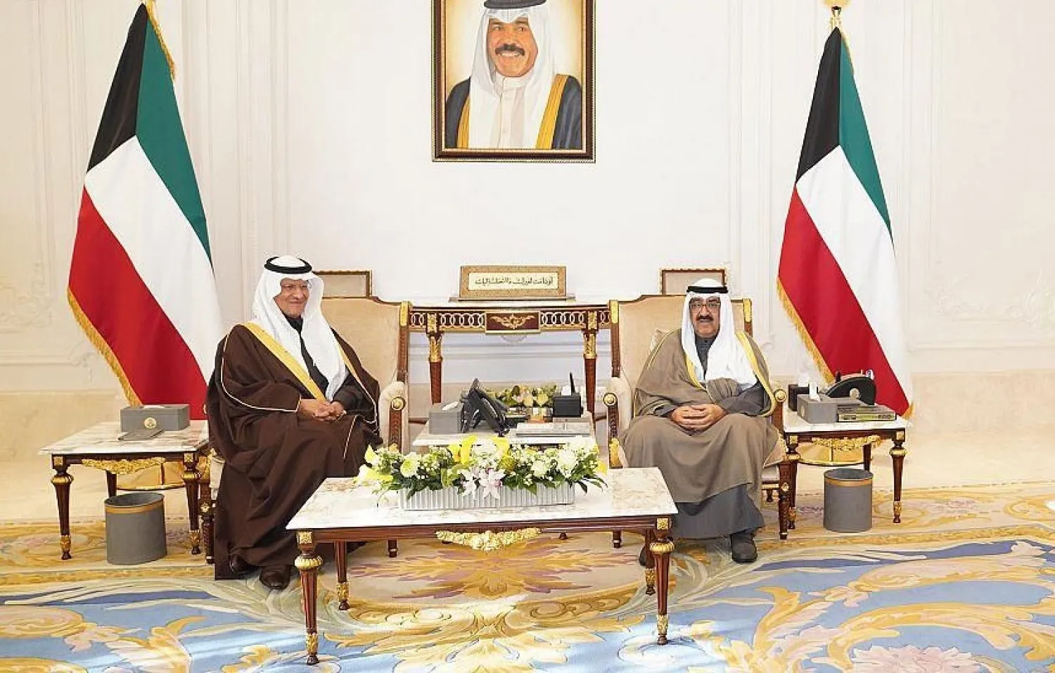 Kuwaiti Crown Prince Sheikh Mishal Al-Ahmad Al-Jaber Al-Sabah meets with Saudi Energy Minister Prince Abdulaziz bin Salman bin Abdulaziz. (SPA)