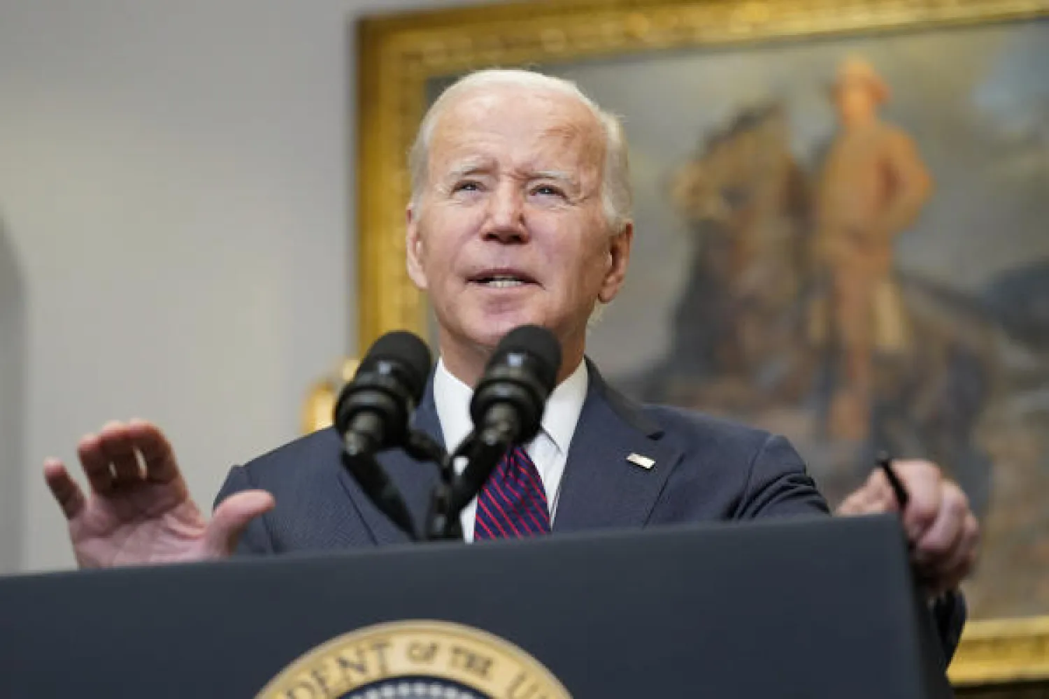 الرئيس الأميركي جو بايدن في تصريح له اليوم (أ.ب)