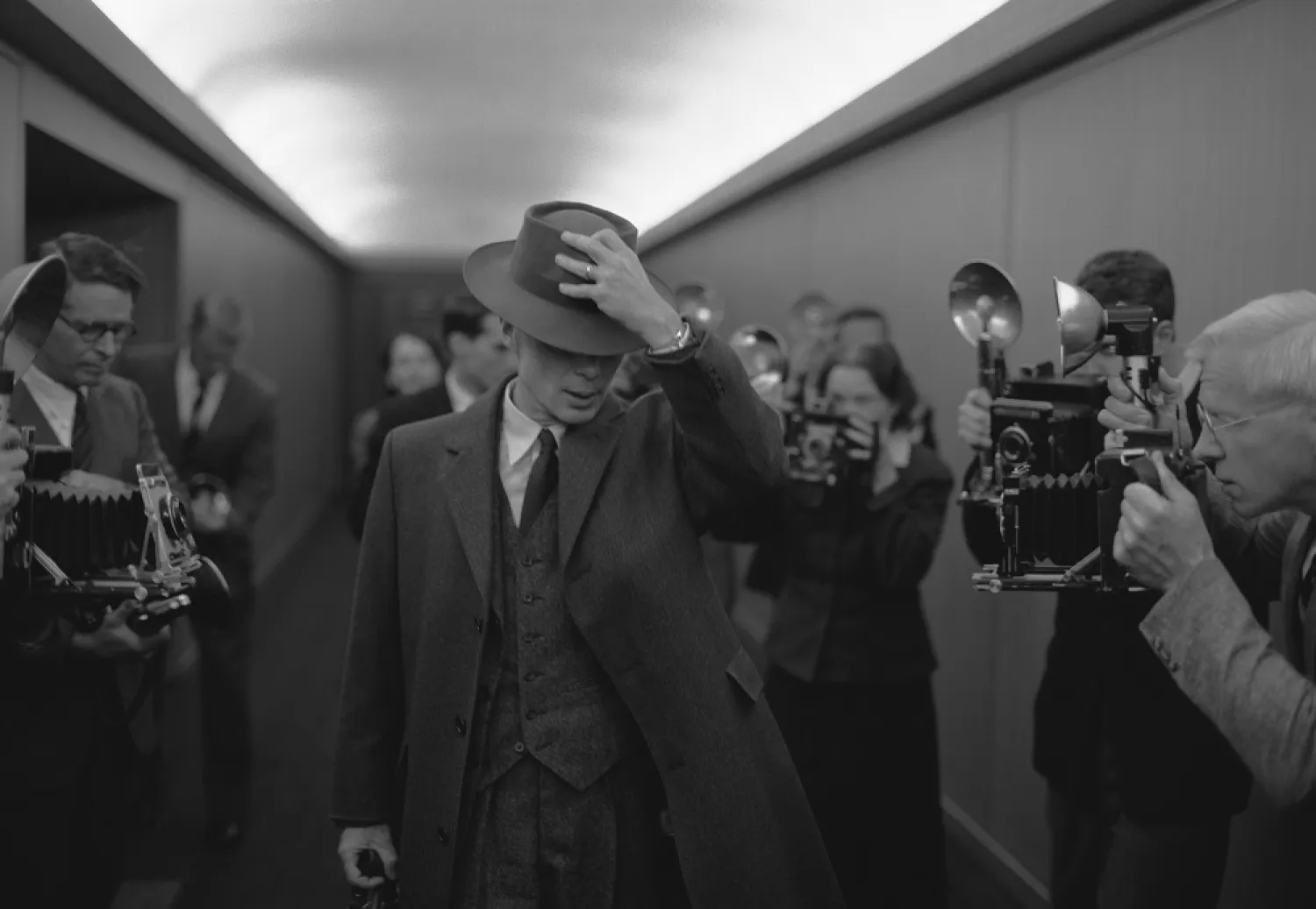 This image released by Universal Pictures shows Cillian Murphy as J. Robert Oppenheimer in a scene from the film "Oppenheimer," written and directed by Christopher Nolan. (Universal Pictures via AP)