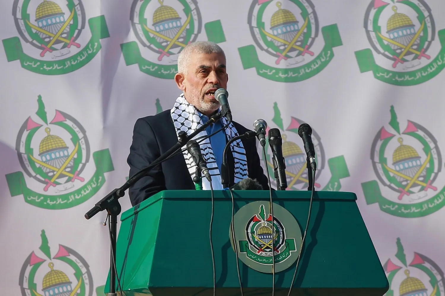 14 December 2022, Palestinian Territories, Gaza City: Yehya Sinwar, leader of the Palestinian Hamas movement in Gaza, takes part in a rally organized to mark the movement's 35th founding anniversary. (dpa)