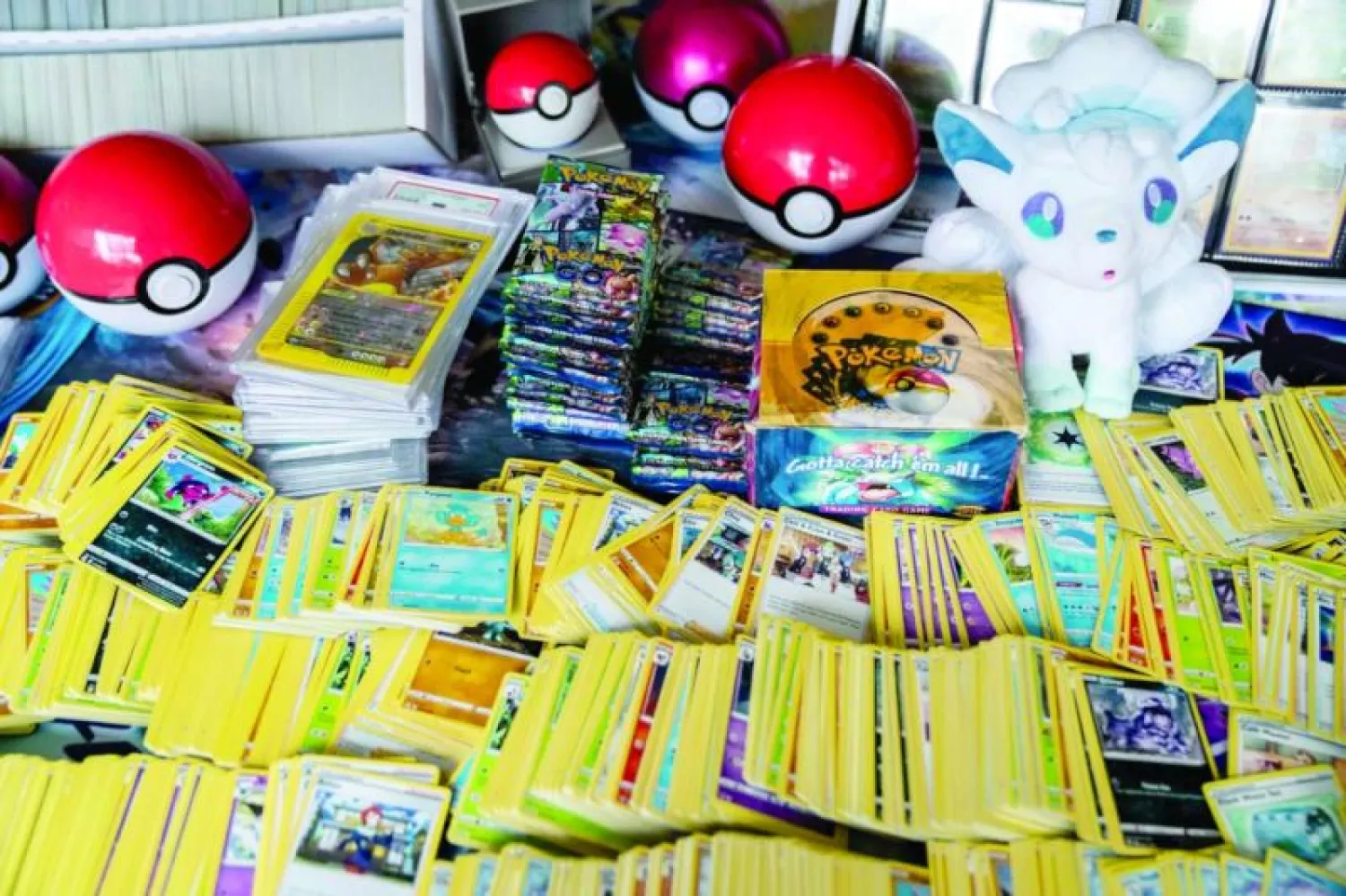 جزء من 35 ألفاً من بطاقات بوكيمون جمعها جينز إيشوي برينه وشقيقه في بلدة نيفا شرق الدنمارك (أ.ف.ب)