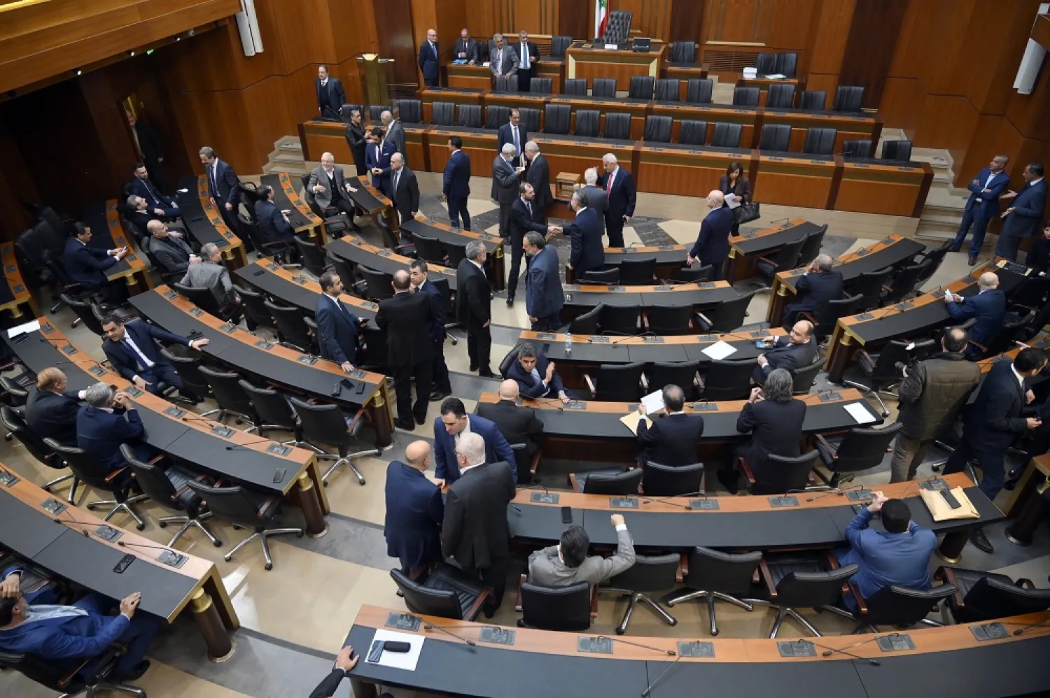 Lebanese MPs speak prior to the start of the ninth parliamentary session to elect a new president of Lebanon, at the Parliament building in Beirut, Lebanon, 08 December 2022. (EPA)