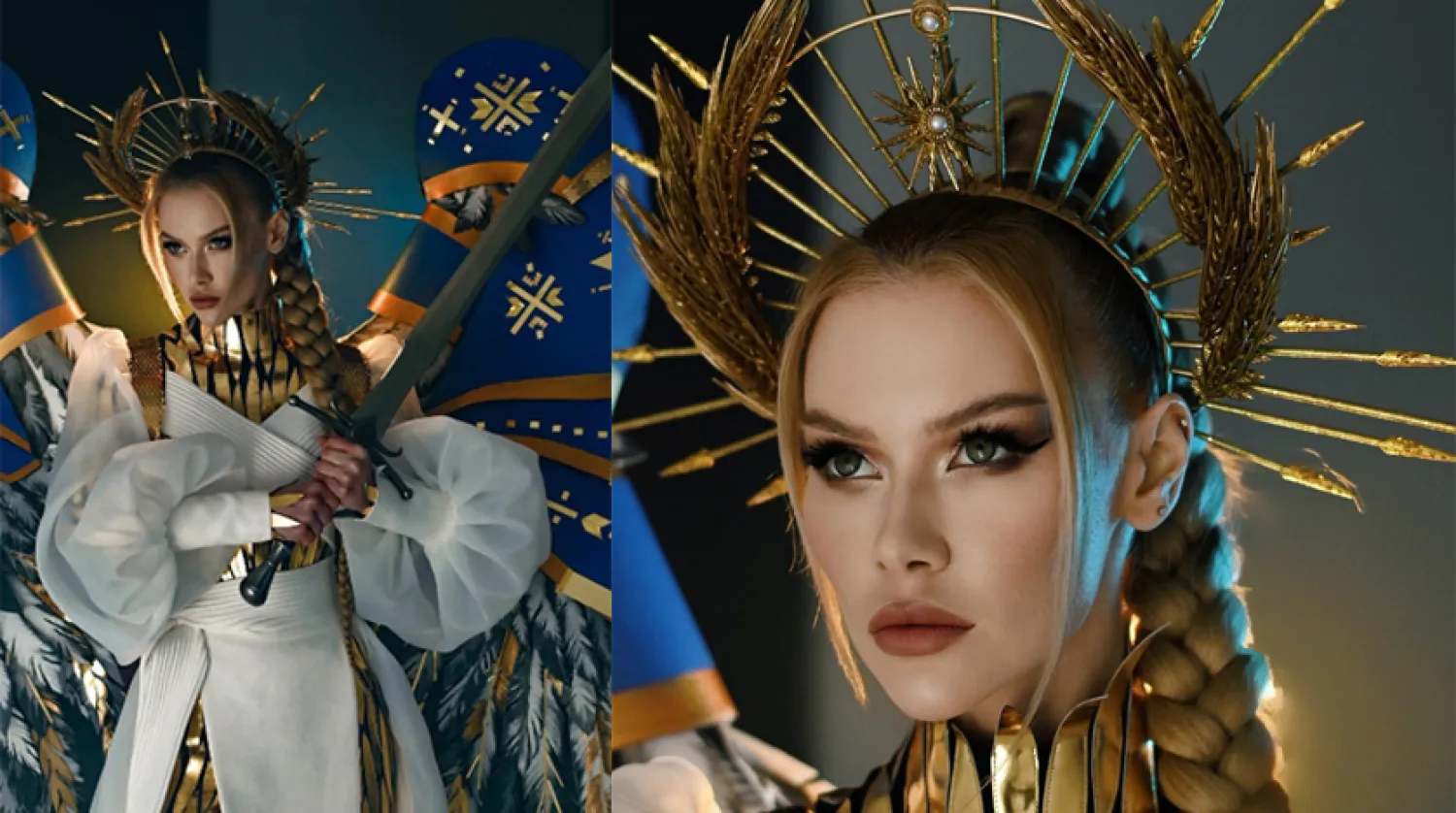 Miss Universe Ukraine hesabında kostümü giyerken çekilmiş bir fotoğrafı (Miss Universe Ukraine-Facebook)