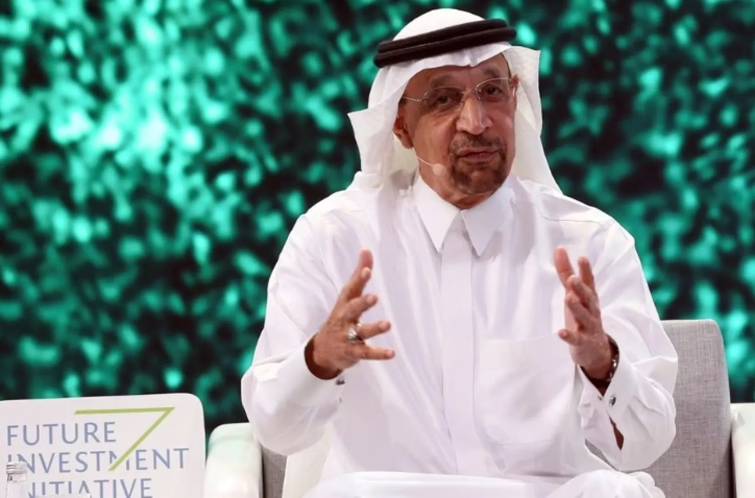 Saudi Arabia's Minister of Investment Khalid Al Falih gestures during the opening session of the Future Investment Initiative Conference in Riyadh, Saudi Arabia, October 26, 2021. REUTERS/Ahmed Yosri