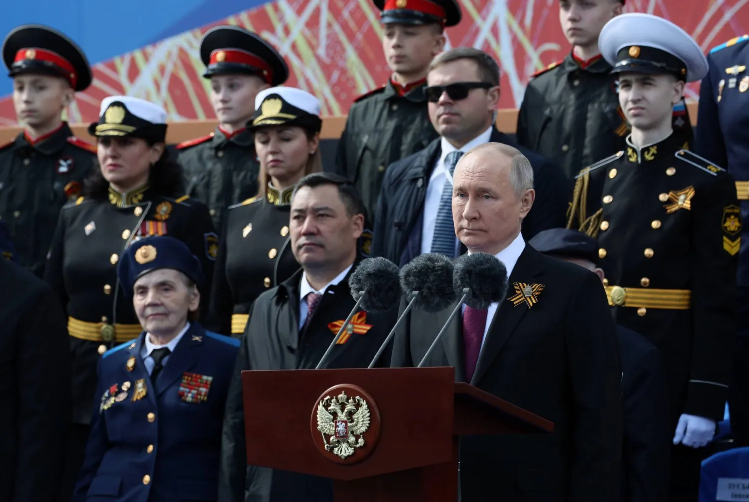 Russian President Vladimir Putin (C) delivers his speech during a Victory Day military parade on Red Square in Moscow, Russia, 09 May 2023.  EPA/GAVRIIL GRIGOROV / SPUTNIK / KREMLIN POOL