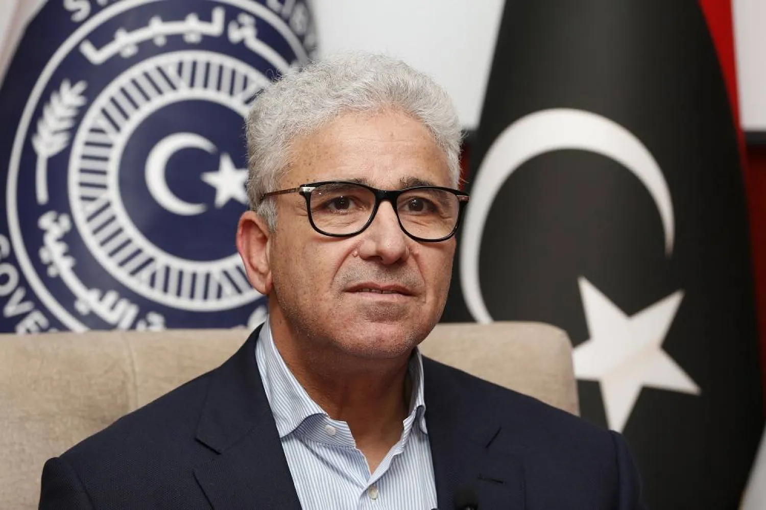 Fathi Bashagha, head of Libya’s salvation government, gives an interview to The Associated Press, in Sirte, Libya, on May 25, 2022. (AP) 