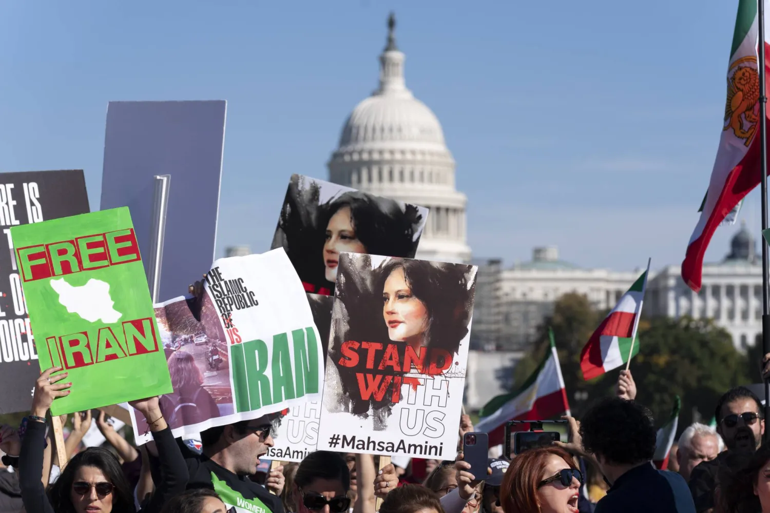  FILE - Demonstrators rally at the National Mall in Washington to protest against the Iranian regime, Oct. 22, 2022, following the death of Mahsa Amini in the custody of Iran’s notorious "morality police." (AP Photo/Jose Luis Magana, File)